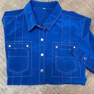 Vibrant Cobalt Blue Pearl Snap-Up Shirt